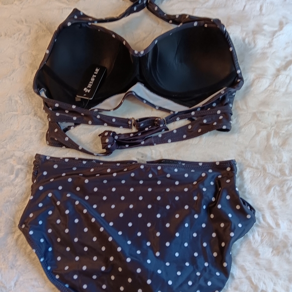 Tempt Me Women's Polka-dot Swimsuit Retro Halter Ruched High Waist Bikini L - Picture 9 of 10